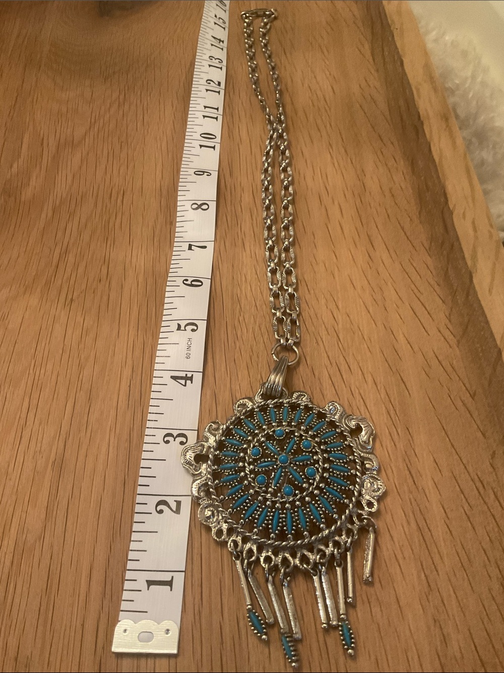 Turquoise Color Silver-Tone Bohemian Pendant Necklace - Women Jewelry - Picture 5 of 5